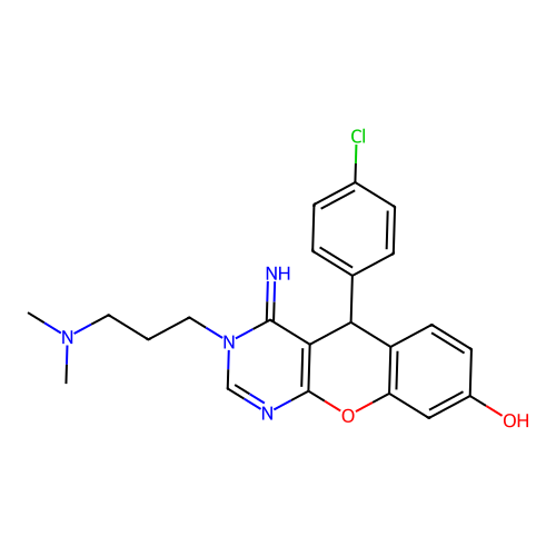 5-(4-chlorophenyl)-3-[3-(dimethylamino)propyl]-4-imino-5H-chromeno[2,3-d]pyrimidin-8-ol structure