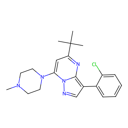 5-(tert-butyl)-3-(2-chlorophenyl)-7-(4-methylpiperazin-1-yl)pyrazolo[1,5-a]pyrimidine structure