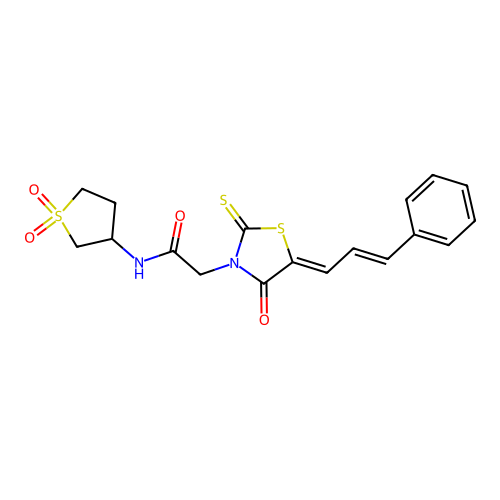 N-(1,1-dioxidotetrahydrothiophen-3-yl)-2-{(5Z)-4-oxo-5-[(2E)-3-phenylprop-2-en-1-ylidene]-2-thioxo-1,3-thiazolidin-3-yl}acetamide structure
