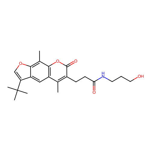 3-(3-tert-butyl-5,9-dimethyl-7-oxofuro[3,2-g]chromen-6-yl)-N-(3-hydroxypropyl)propanamide structure