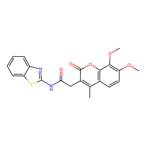 N-(benzo[d]thiazol-2-yl)-2-(7,8-dimethoxy-4-methyl-2-oxo-2H-chromen-3-yl)acetamide structure