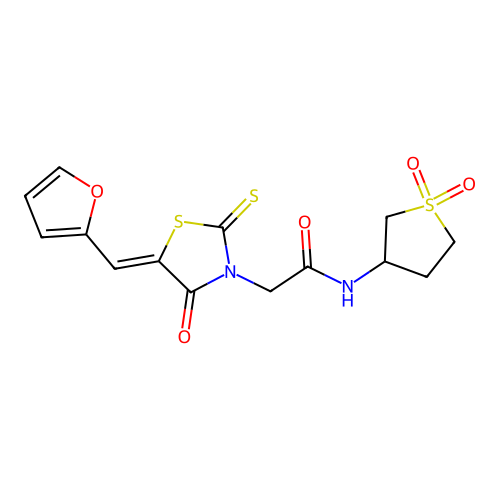 N-(1,1-dioxothiolan-3-yl)-2-[(5Z)-5-(furan-2-ylmethylidene)-4-oxo-2-sulfanylidene-1,3-thiazolidin-3-yl]acetamide structure