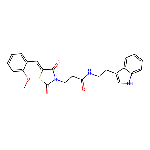 N-[2-(1H-indol-3-yl)ethyl]-3-[(5Z)-5-(2-methoxybenzylidene)-2,4-dioxo-1,3-thiazolidin-3-yl]propanamide structure