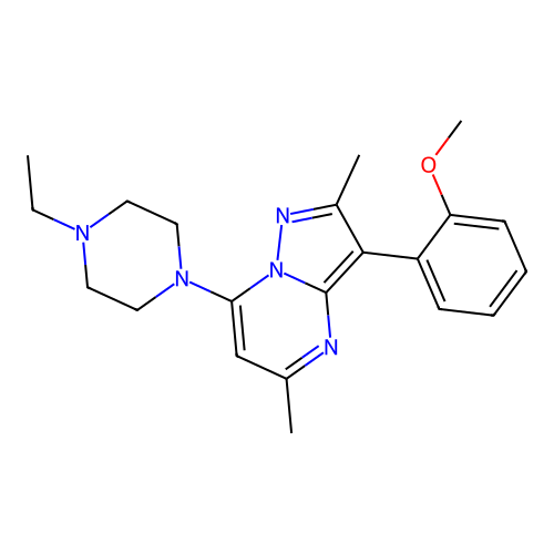 7-(4-ethylpiperazin-1-yl)-3-(2-methoxyphenyl)-2,5-dimethylpyrazolo[1,5-a]pyrimidine structure