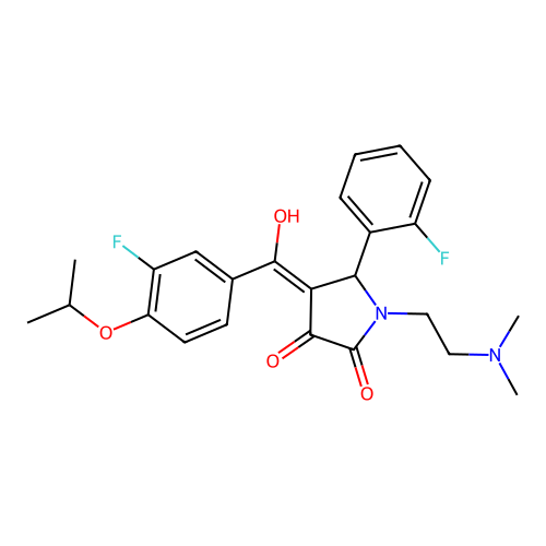 1-(2-dimethylaminoethyl)-5-(2-fluorophenyl)-4-[(3-fluoro-4-propan-2-yloxyphenyl)-hydroxymethylidene]pyrrolidine-2,3-dione structure