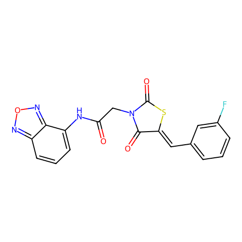 N-(2,1,3-benzoxadiazol-4-yl)-2-[(5Z)-5-(3-fluorobenzylidene)-2,4-dioxo-1,3-thiazolidin-3-yl]acetamide structure