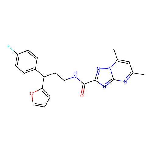 N-(3-(4-fluorophenyl)-3-(furan-2-yl)propyl)-5,7-dimethyl-[1,2,4]triazolo[1,5-a]pyrimidine-2-carboxamide structure