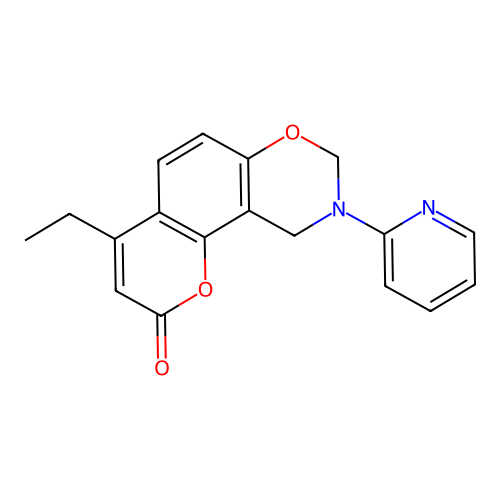 4-ethyl-9-(pyridin-2-yl)-9,10-dihydrochromeno[8,7-e][1,3]oxazin-2(8H)-one structure