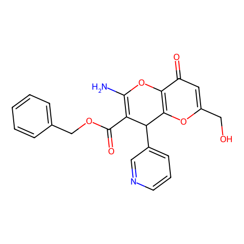 benzyl 2-amino-6-(hydroxymethyl)-8-oxo-4-(pyridin-3-yl)-4H,8H-pyrano[3,2-b]pyran-3-carboxylate structure