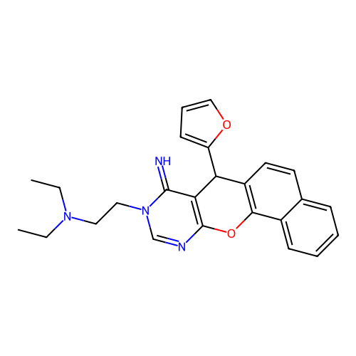 N,N-diethyl-2-(7-(furan-2-yl)-8-imino-7H-benzo[7,8]chromeno[2,3-d]pyrimidin-9(8H)-yl)ethanamine structure