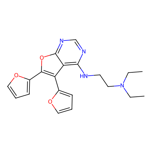 N'-[5,6-di(furan-2-yl)furo[2,3-d]pyrimidin-4-yl]-N,N-diethylethane-1,2-diamine structure