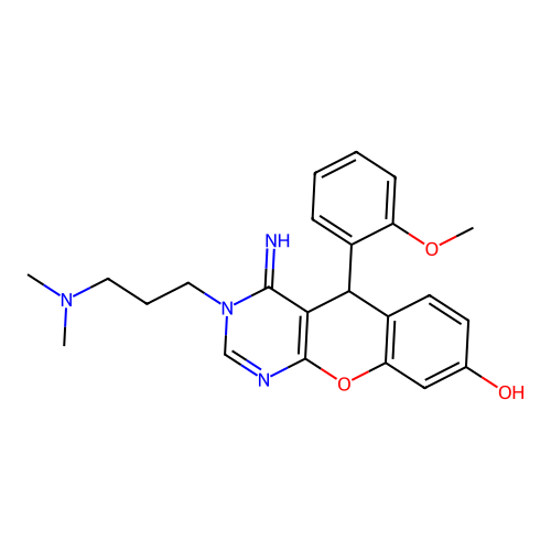 3-[3-(dimethylamino)propyl]-4-imino-5-(2-methoxyphenyl)-5H-chromeno[2,3-d]pyrimidin-8-ol structure
