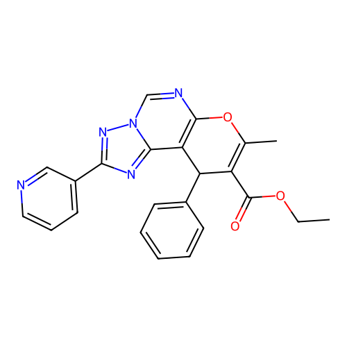 ethyl 8-methyl-10-phenyl-2-(pyridin-3-yl)-10H-pyrano[3,2-e][1,2,4]triazolo[1,5-c]pyrimidine-9-carboxylate structure