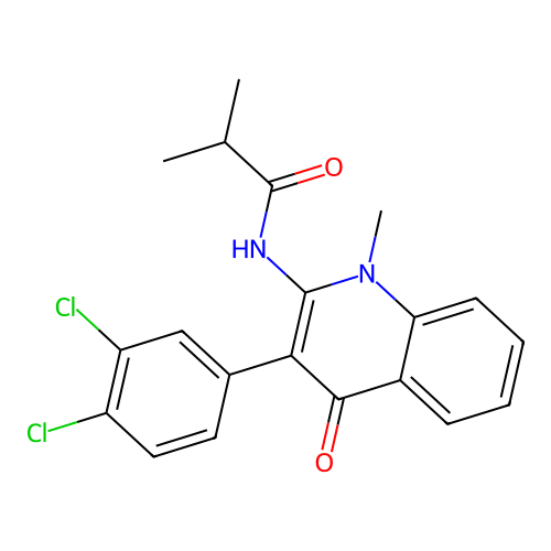 N-(3-(3,4-dichlorophenyl)-1-methyl-4-oxo-1,4-dihydroquinolin-2-yl)isobutyramide structure
