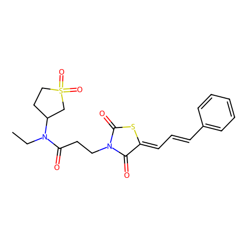 N-(1,1-dioxidotetrahydrothiophen-3-yl)-3-{(5Z)-2,4-dioxo-5-[(2E)-3-phenylprop-2-en-1-ylidene]-1,3-thiazolidin-3-yl}-N-ethylpropanamide structure