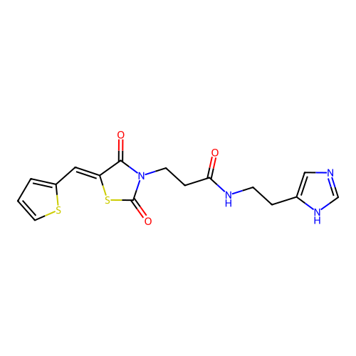 3-[(5Z)-2,4-dioxo-5-(thiophen-2-ylmethylidene)-1,3-thiazolidin-3-yl]-N-[2-(1H-imidazol-4-yl)ethyl]propanamide structure