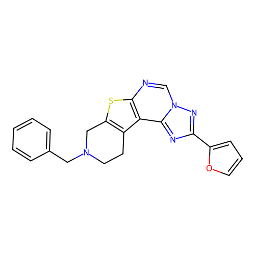 9-benzyl-2-(furan-2-yl)-8,9,10,11-tetrahydropyrido[4',3':4,5]thieno[3,2-e][1,2,4]triazolo[1,5-c]pyrimidine structure