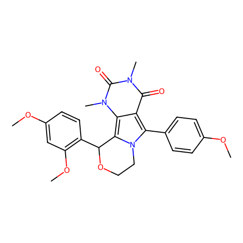 10-(2,4-dimethoxyphenyl)-5-(4-methoxyphenyl)-1,3-dimethyl-1,7,8,10-tetrahydro-2H-pyrimido[4',5':3,4]pyrrolo[2,1-c][1,4]oxazine-2,4(3H)-dione structure