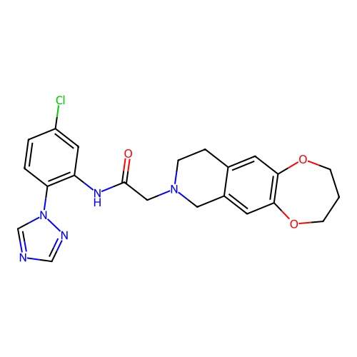 N-(5-chloro-2-(1H-1,2,4-triazol-1-yl)phenyl)-2-(3,4,9,10-tetrahydro-2H-[1,4]dioxepino[2,3-g]isoquinolin-8(7H)-yl)acetamide structure