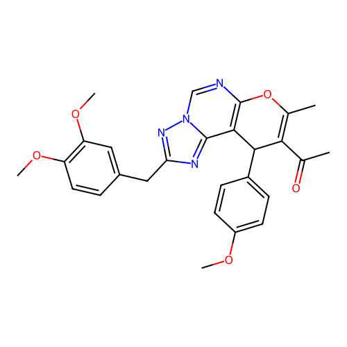 1-(2-(3,4-dimethoxybenzyl)-10-(4-methoxyphenyl)-8-methyl-10H-pyrano[3,2-e][1,2,4]triazolo[1,5-c]pyrimidin-9-yl)ethanone structure