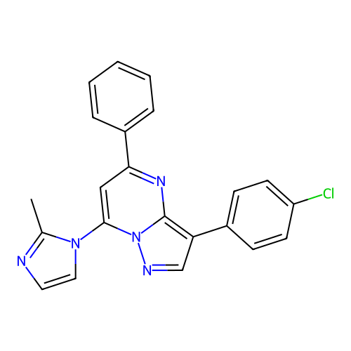 3-(4-chlorophenyl)-7-(2-methyl-1H-imidazol-1-yl)-5-phenylpyrazolo[1,5-a]pyrimidine structure