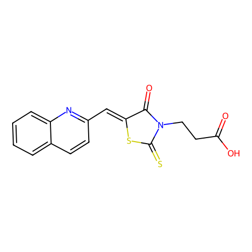 3-[4-Oxo-5-(2-quinolylmethylene)-2-thioxo-1,3-thiazolidin-3-yl]propanoic acid structure