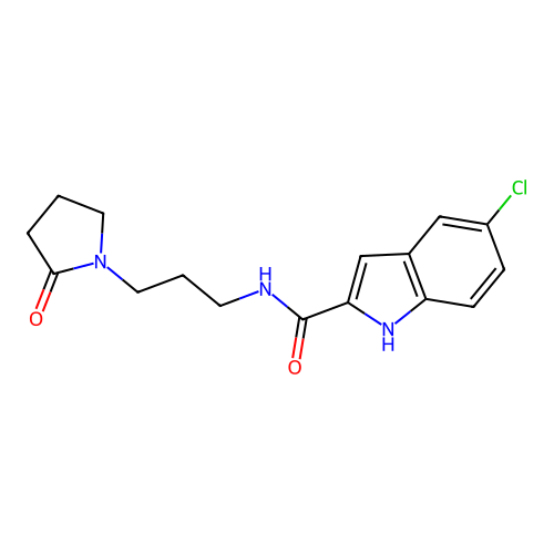 5-chloro-N-[3-(2-oxopyrrolidin-1-yl)propyl]-1H-indole-2-carboxamide structure