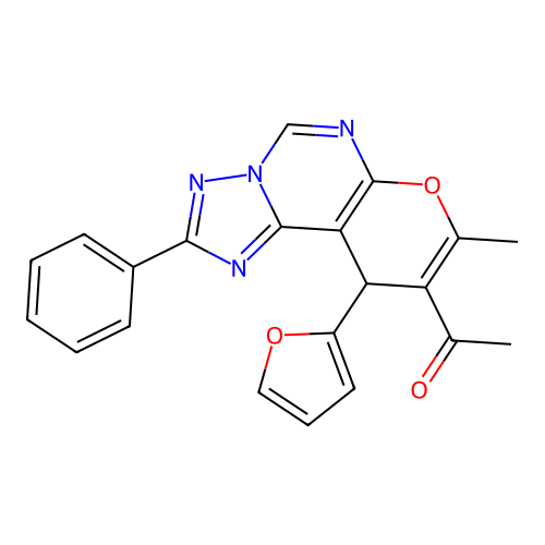 1-(10-(furan-2-yl)-8-methyl-2-phenyl-10H-pyrano[3,2-e][1,2,4]triazolo[1,5-c]pyrimidin-9-yl)ethanone structure