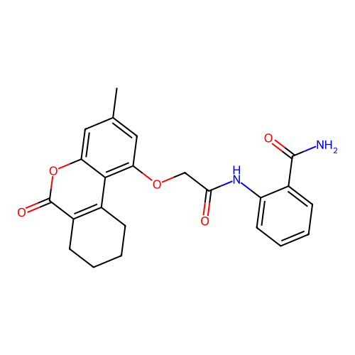 2-({[(3-methyl-6-oxo-7,8,9,10-tetrahydro-6H-benzo[c]chromen-1-yl)oxy]acetyl}amino)benzamide structure