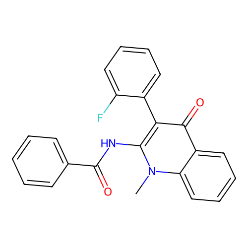 N-(3-(2-fluorophenyl)-1-methyl-4-oxo-1,4-dihydroquinolin-2-yl)benzamide structure