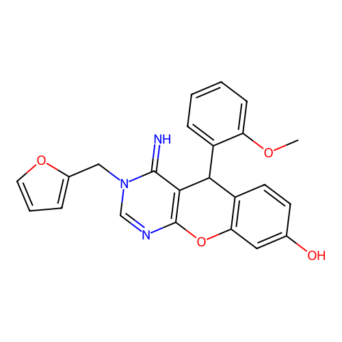 3-(furan-2-ylmethyl)-4-imino-5-(2-methoxyphenyl)-5H-chromeno[2,3-d]pyrimidin-8-ol structure