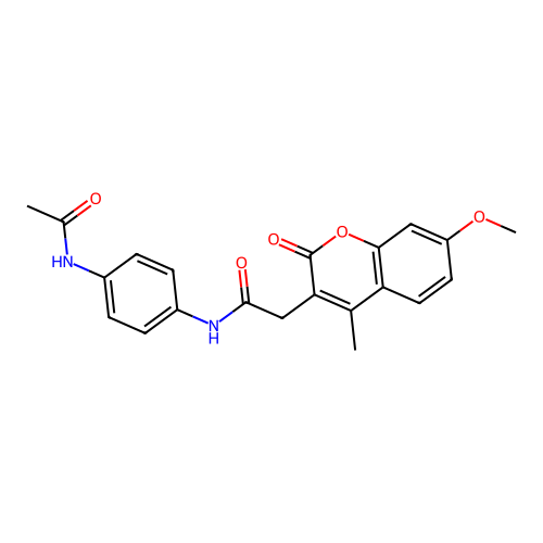 N-(4-acetamidophenyl)-2-(7-methoxy-4-methyl-2-oxochromen-3-yl)acetamide structure