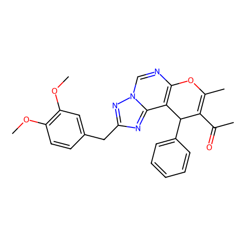 1-(2-(3,4-dimethoxybenzyl)-8-methyl-10-phenyl-10H-pyrano[3,2-e][1,2,4]triazolo[1,5-c]pyrimidin-9-yl)ethanone structure