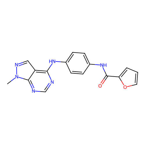 N-[4-[(1-methylpyrazolo[3,4-d]pyrimidin-4-yl)amino]phenyl]furan-2-carboxamide structure