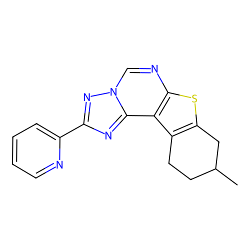 9-methyl-2-(pyridin-2-yl)-8,9,10,11-tetrahydrobenzo[4,5]thieno[3,2-e][1,2,4]triazolo[1,5-c]pyrimidine structure