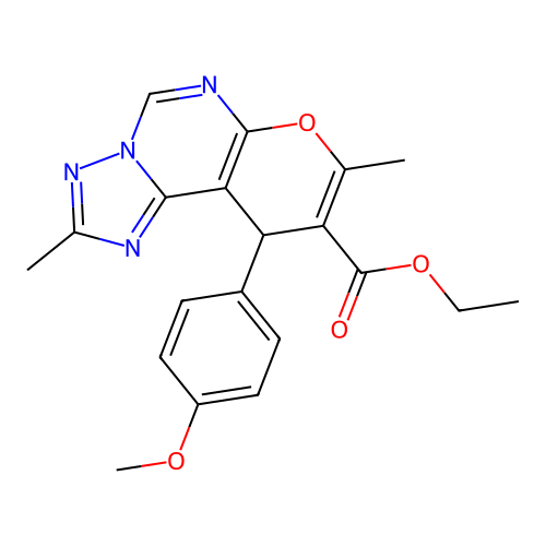 ethyl 10-(4-methoxyphenyl)-2,8-dimethyl-10H-pyrano[3,2-e][1,2,4]triazolo[1,5-c]pyrimidine-9-carboxylate structure