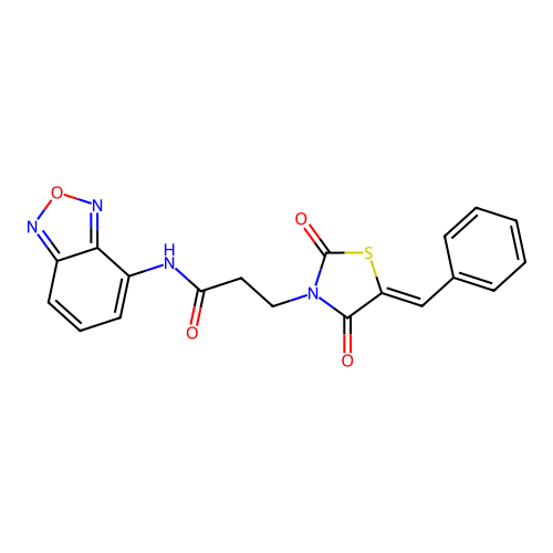 N-(2,1,3-benzoxadiazol-4-yl)-3-[(5Z)-5-benzylidene-2,4-dioxo-1,3-thiazolidin-3-yl]propanamide structure