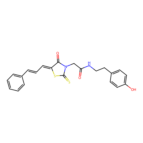 N-[2-(4-hydroxyphenyl)ethyl]-2-{(5Z)-4-oxo-5-[(2E)-3-phenylprop-2-en-1-ylidene]-2-thioxo-1,3-thiazolidin-3-yl}acetamide structure