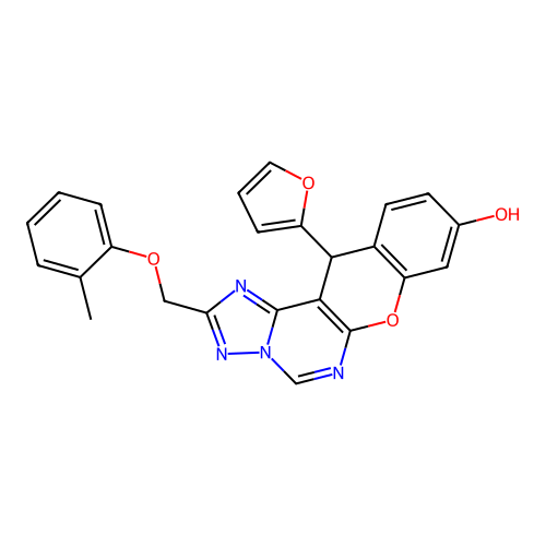 12-(2-FURYL)-2-[(2-METHYLPHENOXY)METHYL]-12H-CHROMENO[3,2-E][1,2,4]TRIAZOLO[1,5-C]PYRIMIDIN-9-OL structure