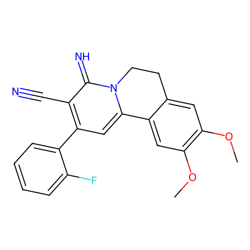 2-(2-fluorophenyl)-4-imino-9,10-dimethoxy-6,7-dihydro-4H-pyrido[2,1-a]isoquinoline-3-carbonitrile structure