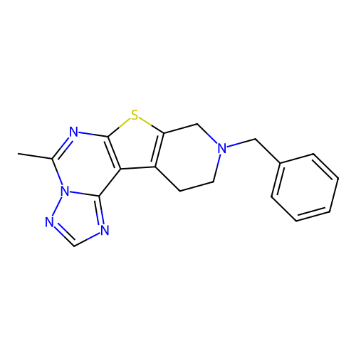 9-benzyl-5-methyl-8,9,10,11-tetrahydropyrido[4',3':4,5]thieno[3,2-e][1,2,4]triazolo[1,5-c]pyrimidine structure