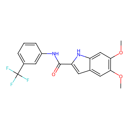 5,6-dimethoxy-N-[3-(trifluoromethyl)phenyl]-1H-indole-2-carboxamide structure