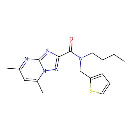 N-butyl-5,7-dimethyl-N-(thiophen-2-ylmethyl)-[1,2,4]triazolo[1,5-a]pyrimidine-2-carboxamide structure