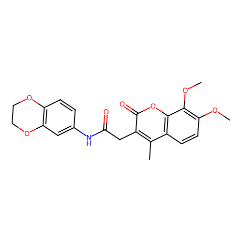 N-(2,3-dihydro-1,4-benzodioxin-6-yl)-2-(7,8-dimethoxy-4-methyl-2-oxo-2H-chromen-3-yl)acetamide structure