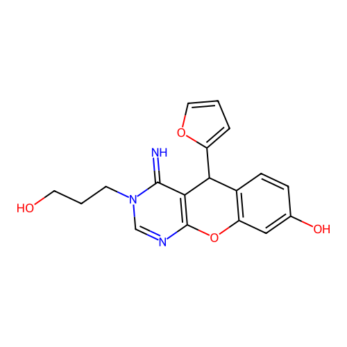 5-(furan-2-yl)-3-(3-hydroxypropyl)-4-imino-3,5-dihydro-4H-chromeno[2,3-d]pyrimidin-8-ol structure