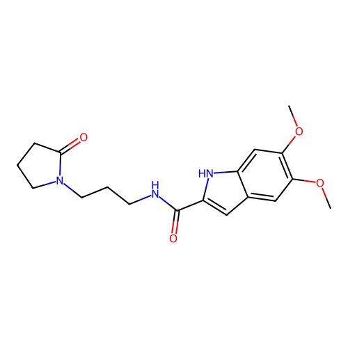 5,6-dimethoxy-N-[3-(2-oxopyrrolidin-1-yl)propyl]-1H-indole-2-carboxamide structure