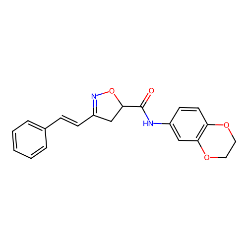 N-(2,3-dihydro-1,4-benzodioxin-6-yl)-3-[(E)-2-phenylethenyl]-4,5-dihydro-1,2-oxazole-5-carboxamide structure