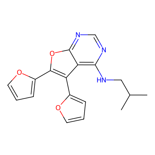 5,6-di(furan-2-yl)-N-(2-methylpropyl)furo[2,3-d]pyrimidin-4-amine structure