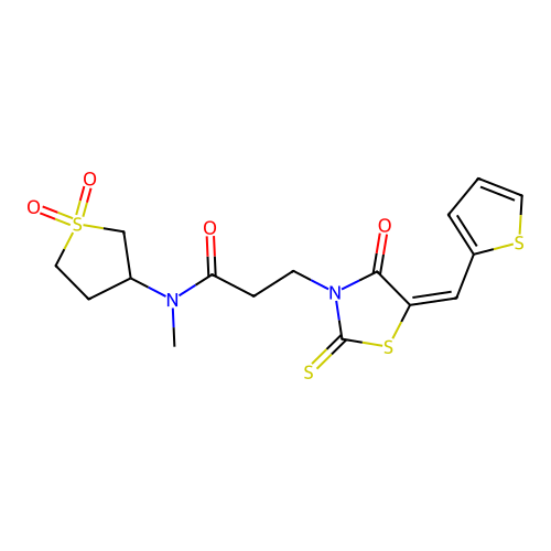 (E)-N-(1,1-dioxidotetrahydrothiophen-3-yl)-N-methyl-3-(4-oxo-5-(thiophen-2-ylmethylene)-2-thioxothiazolidin-3-yl)propanamide structure