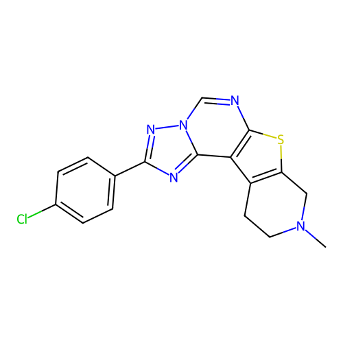 2-(4-chlorophenyl)-9-methyl-8,9,10,11-tetrahydropyrido[4',3':4,5]thieno[3,2-e][1,2,4]triazolo[1,5-c]pyrimidine structure